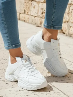 Damskie białe sneakersy Arete z eko skóry, płaski obcas, wiosenna kolekcja