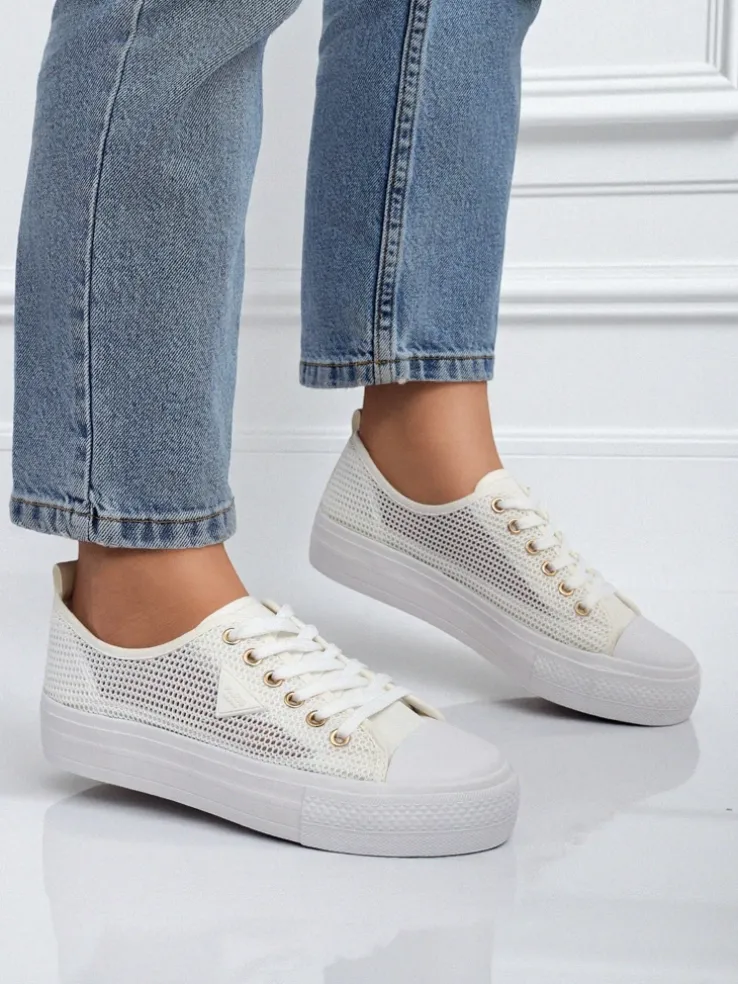 Damskie białe sneakersy Ariadne Mesh – przewiewne trampki na płaskiej podeszwie
