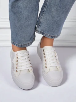 Damskie białe sneakersy Ariadne Mesh – przewiewne trampki na płaskiej podeszwie