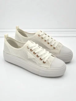 Damskie białe sneakersy Ariadne Mesh – przewiewne trampki na płaskiej podeszwie