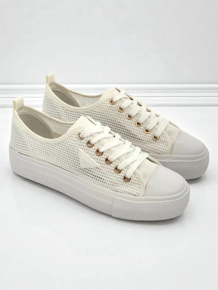 Damskie białe sneakersy Ariadne Mesh – przewiewne trampki na płaskiej podeszwie