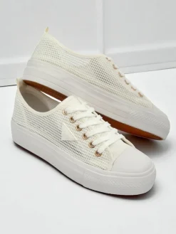 Damskie białe sneakersy Ariadne Mesh – przewiewne trampki na płaskiej podeszwie