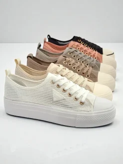 Damskie białe sneakersy Ariadne Mesh – przewiewne trampki na płaskiej podeszwie