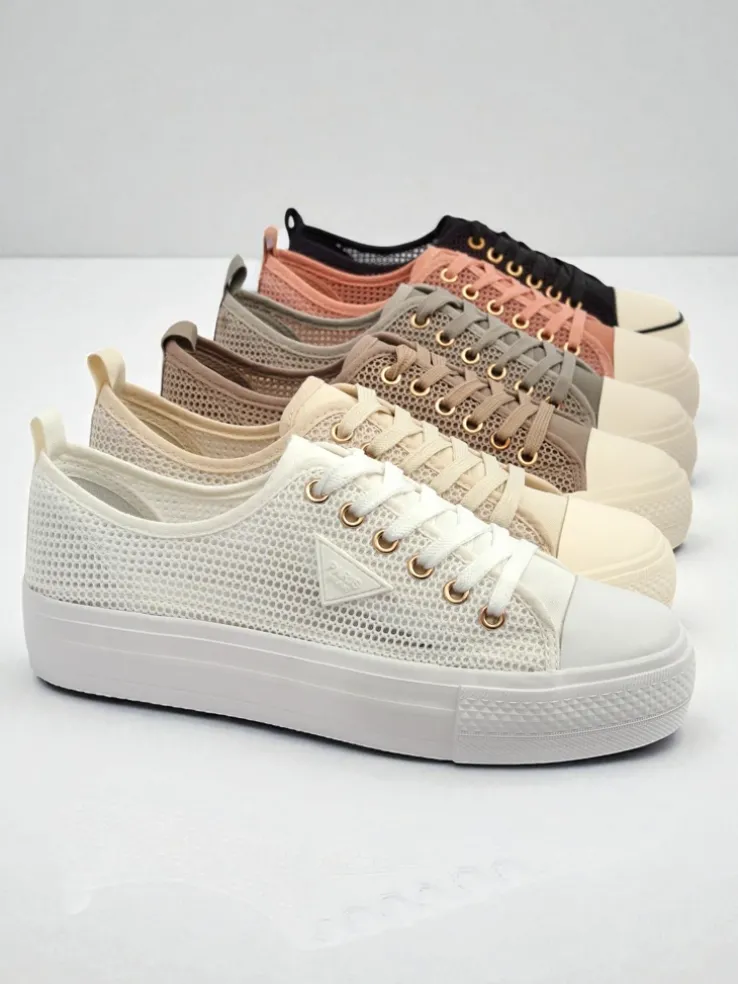 Damskie białe sneakersy Ariadne Mesh – przewiewne trampki na płaskiej podeszwie