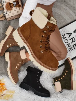 Damskie botki trapery z kożuszkiem Tessara