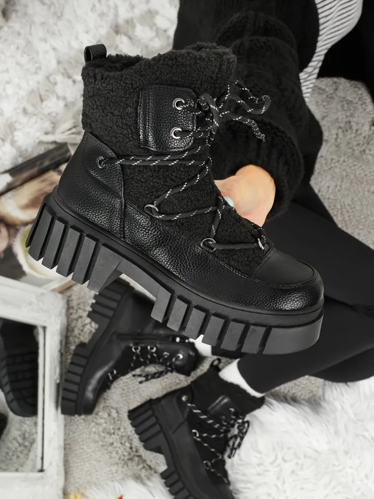 Damskie botki workery z kożuszkiem Cindora