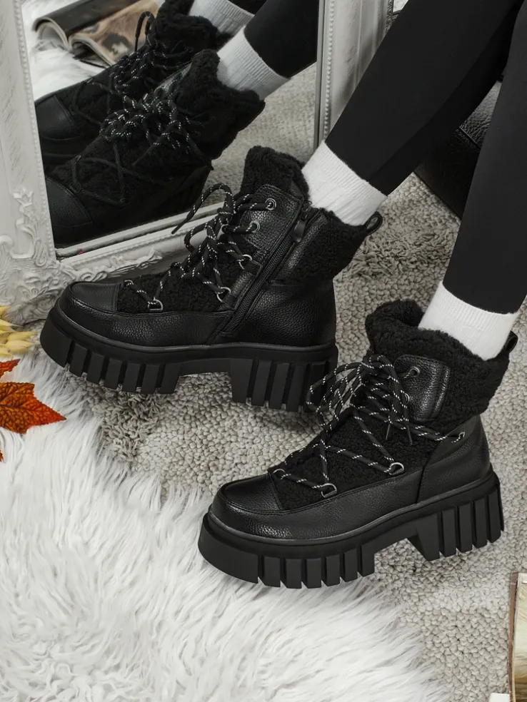 Damskie botki workery z kożuszkiem Cindora