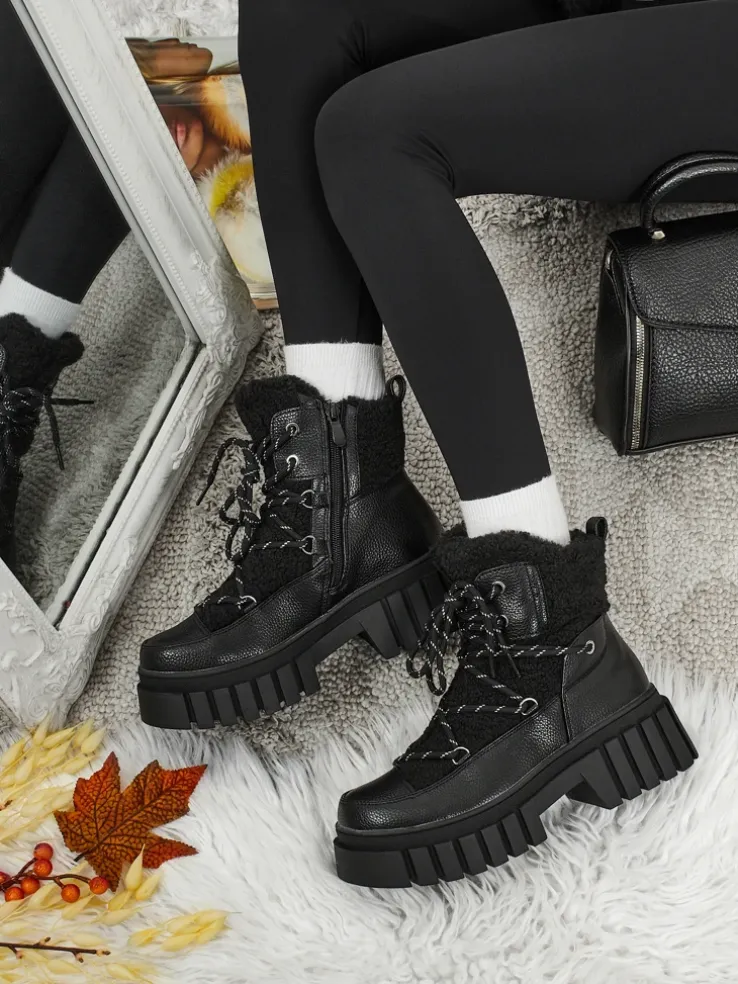 Damskie botki workery z kożuszkiem Cindora