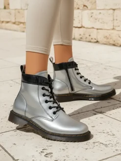 Damskie botki z ekologicznej skóry lakierowanej Echo Dust