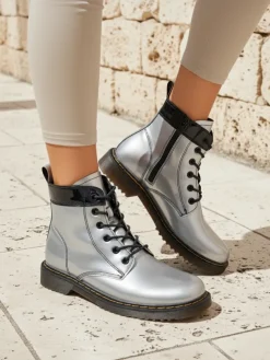 Damskie botki z ekologicznej skóry lakierowanej Echo Dust