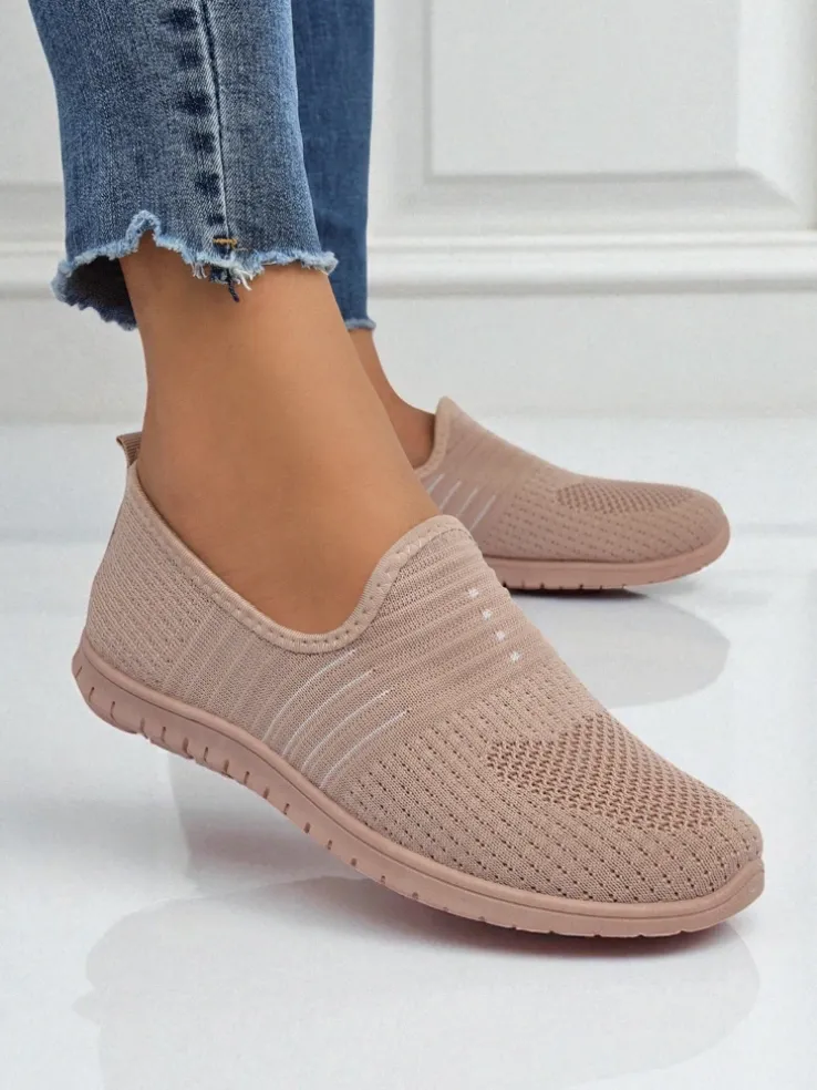 Damskie buty Aelia różowe z tkaniny, wygodne mokasyny na płaskim obcasie