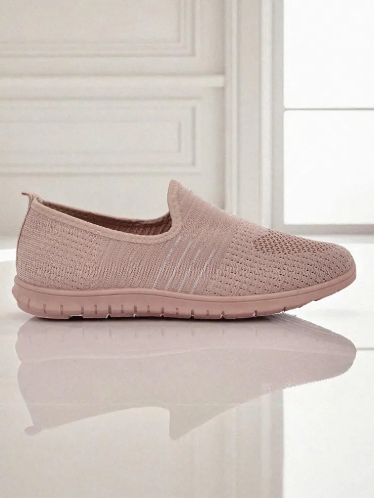 Damskie buty Aelia różowe z tkaniny, wygodne mokasyny na płaskim obcasie