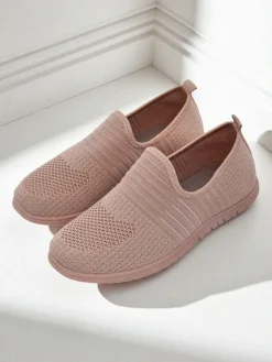 Damskie buty Aelia różowe z tkaniny, wygodne mokasyny na płaskim obcasie