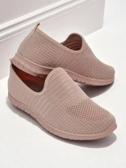 Damskie buty Aelia różowe z tkaniny, wygodne mokasyny na płaskim obcasie