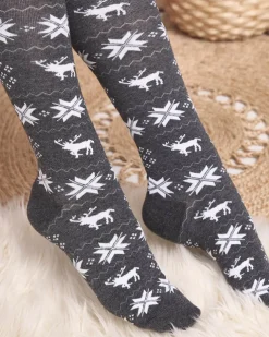 Damskie ciemnoszare długie świąteczne skarpety - Bielizna