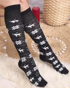 Damskie czarne długie świąteczne skarpety - Bielizna