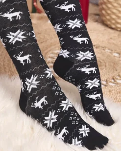 Damskie czarne długie świąteczne skarpety - Bielizna