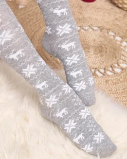 Damskie jasnoszare długie świąteczne skarpety - Bielizna