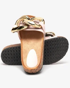 Damskie klapki Atalanta Royalfashion z łańcuchem – jasnoróżowe skóra eko