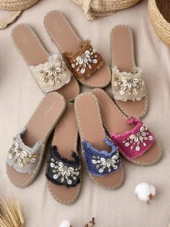 Damskie klapki Royalfashion Callista Fuksja na platformie z muszelkami