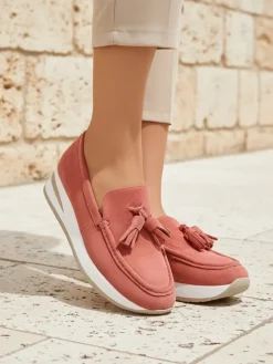 Damskie mokasyny Ariadne różowe na koturnie skóra ekologiczna casual