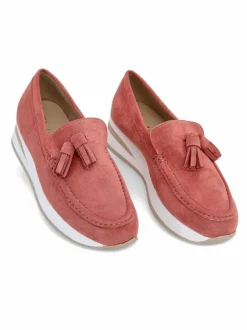 Damskie mokasyny Ariadne różowe na koturnie skóra ekologiczna casual
