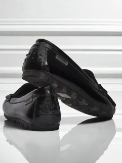 Damskie Mokasyny Cyra Nero z ekoskóry lakierowanej, klasyczny styl włoski