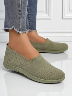 Damskie mokasyny Gaia Verde – wygodne zielone buty z tkaniny na płaskim obcasie