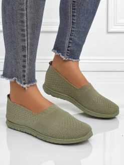 Damskie mokasyny Gaia Verde – wygodne zielone buty z tkaniny na płaskim obcasie