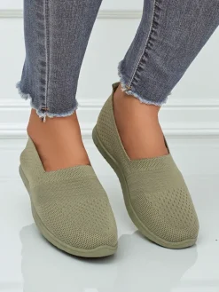 Damskie mokasyny Gaia Verde – wygodne zielone buty z tkaniny na płaskim obcasie