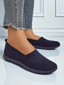 Damskie mokasyny Lyra Granatowe oddychające tkanina na płaskiej podeszwie