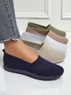 Damskie mokasyny Lyra Granatowe oddychające tkanina na płaskiej podeszwie