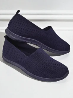 Damskie mokasyny Lyra Granatowe oddychające tkanina na płaskiej podeszwie