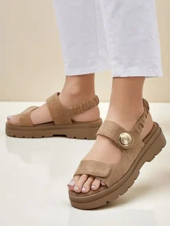 Damskie sandały Royalfashion Callisto brązowe skóra ekologiczna platforma