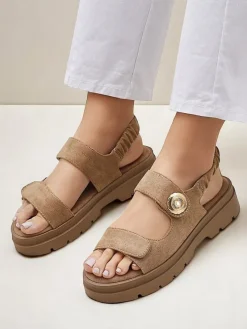 Damskie sandały Royalfashion Callisto brązowe skóra ekologiczna platforma