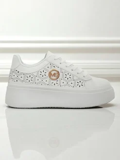 Damskie sneakersy Aelia Royalfashion na platformie białe ażurowe ecru