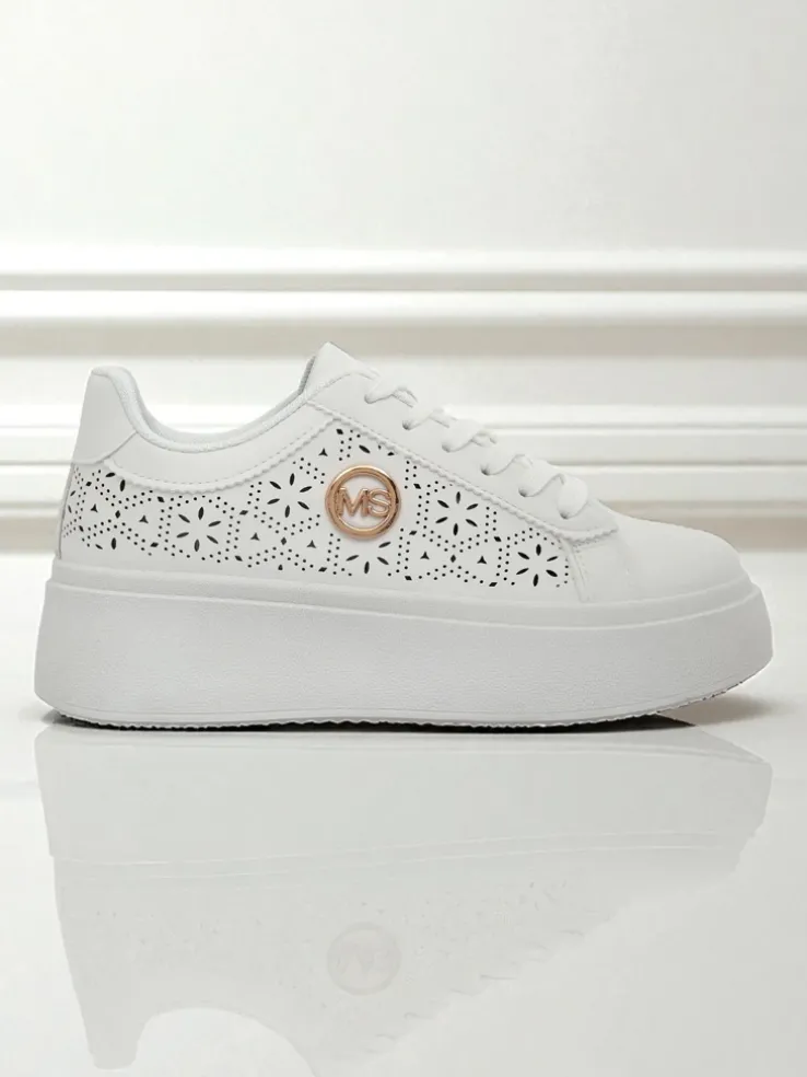 Damskie sneakersy Aelia Royalfashion na platformie białe ażurowe ecru