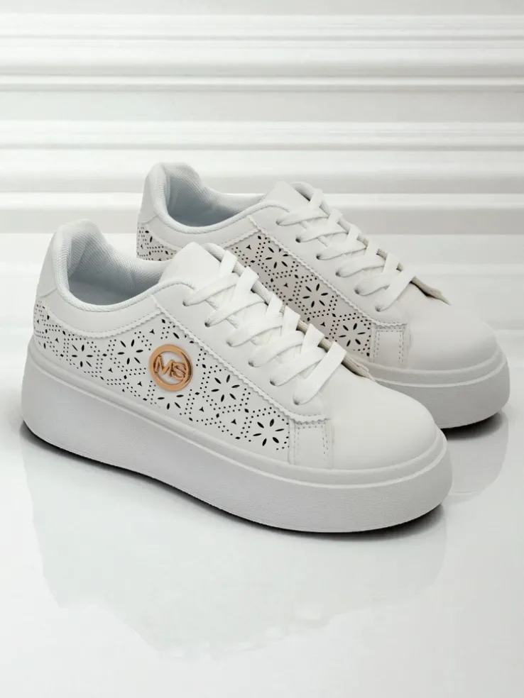 Damskie sneakersy Aelia Royalfashion na platformie białe ażurowe ecru