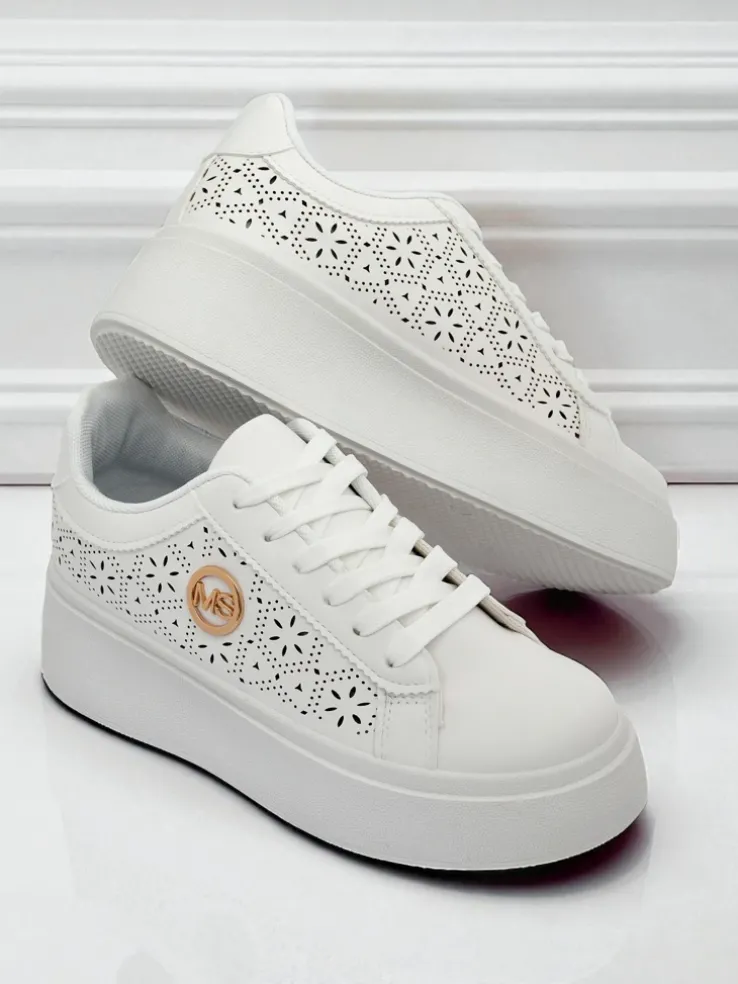 Damskie sneakersy Aelia Royalfashion na platformie białe ażurowe ecru