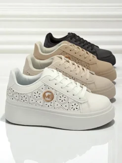 Damskie sneakersy Aelia Royalfashion na platformie białe ażurowe ecru