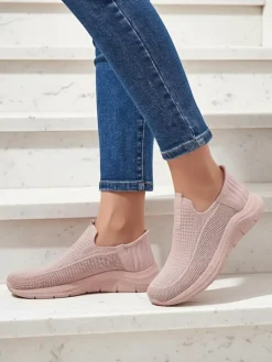 Damskie sneakersy Apollo Rosa – różowe buty slip-on z tkaniny na płaskiej podeszwie