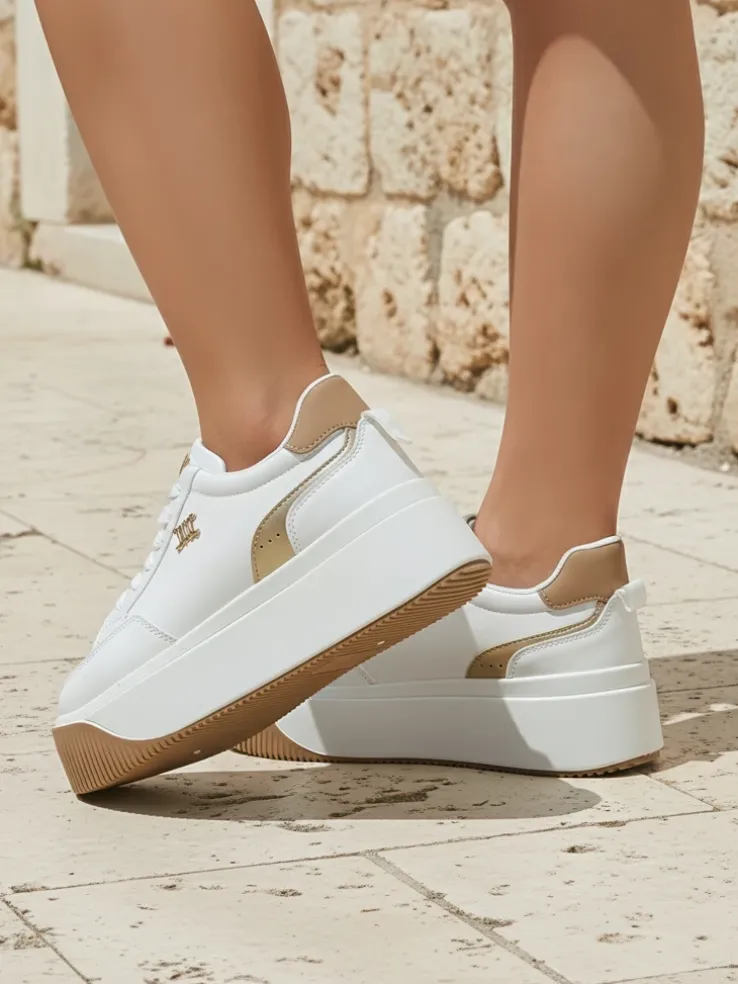 Damskie sneakersy Arianna Bianco na platformie ze skóry ekologicznej 5 cm