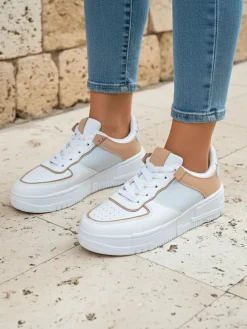 Damskie sneakersy Aristea Azzurro z eko-skóry na płaskiej podeszwie 4 cm