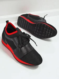 Damskie sneakersy Artemida Nero z tkaniny i ekoskóry z czerwonym akcentem