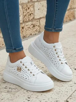 Damskie sneakersy Calista Bianco z eko skóry, ażurowe, wiosenne 4,5 cm