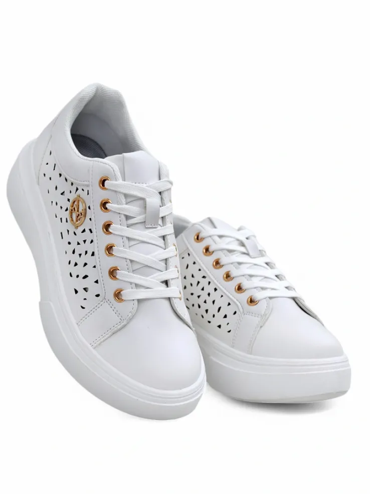 Damskie sneakersy Calista Bianco z eko skóry, ażurowe, wiosenne 4,5 cm