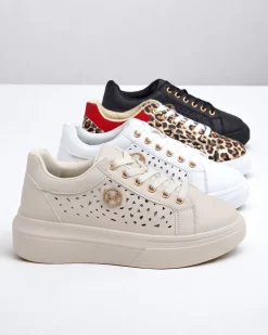 Damskie sneakersy Calista Bianco z eko skóry, ażurowe, wiosenne 4,5 cm