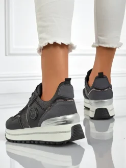 Damskie sneakersy Callista Nero na platformie 4cm, skóra ekologiczna