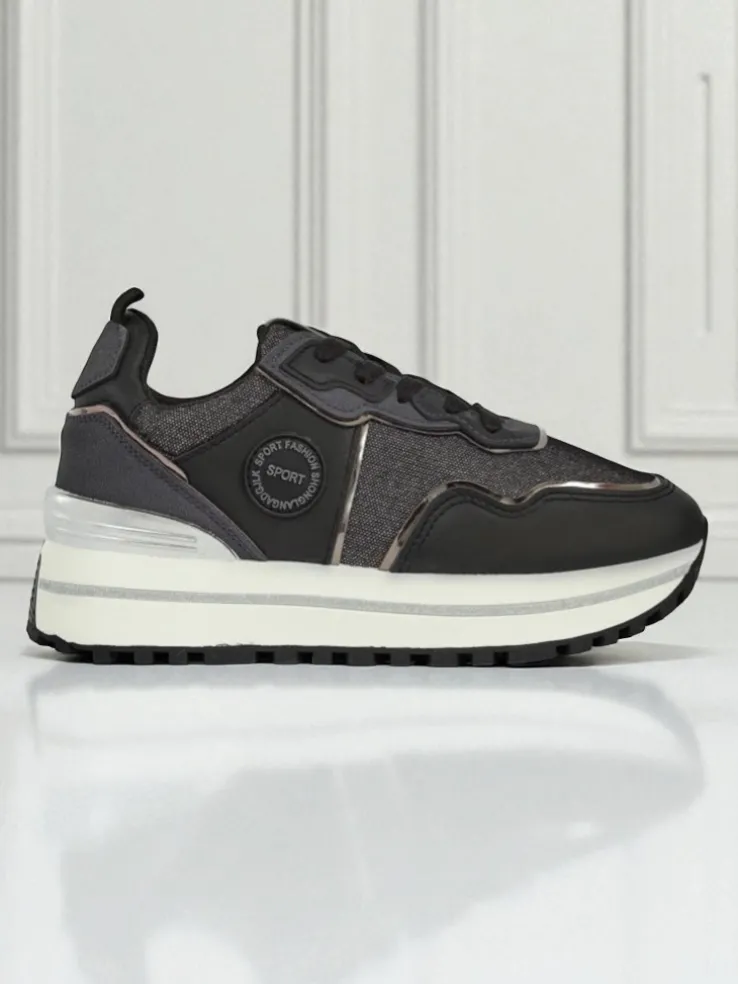 Damskie sneakersy Callista Nero na platformie 4cm, skóra ekologiczna