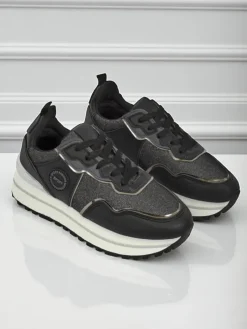 Damskie sneakersy Callista Nero na platformie 4cm, skóra ekologiczna